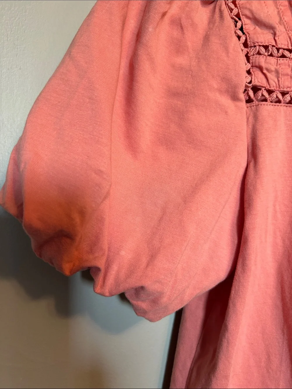 J. Crew Coral Pink Puff-Sleeve Smocked Yoke Top